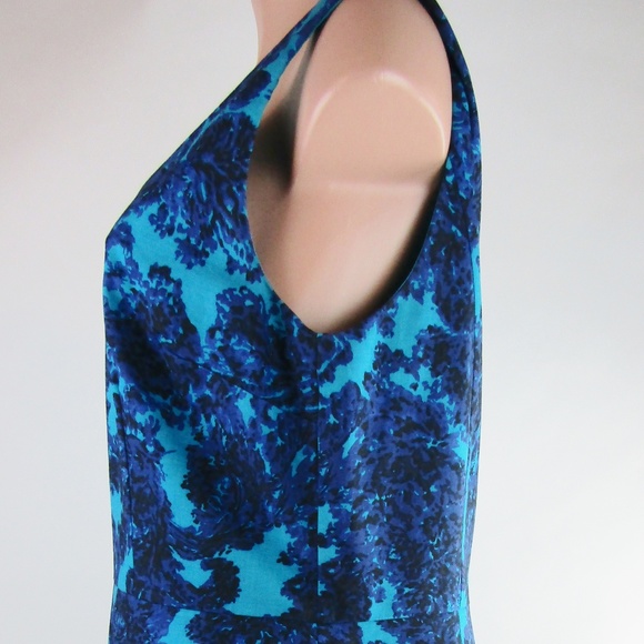 Ann Taylor Size 12 Teal Blue Black Floral Dress - Picture 5 of 7